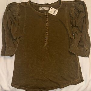 Free People Olive Button-Front Blouse size Small